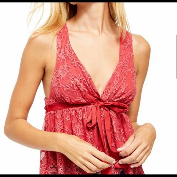 Free People Chante Lace Tank Top Red NWT - Picture 2 of 9